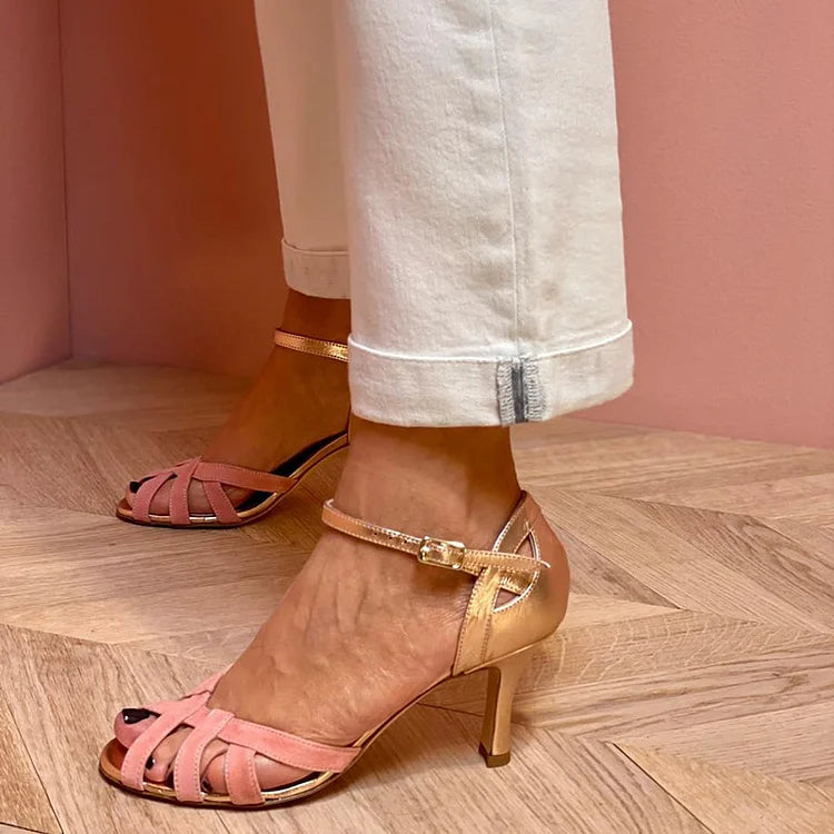 STRAPPY PEACH MID HEELS