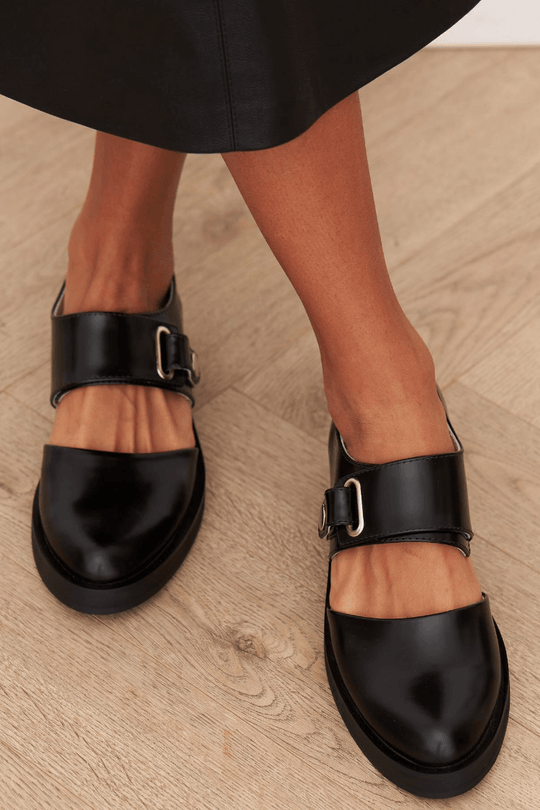 BLACK BUCKLE LOAFERS