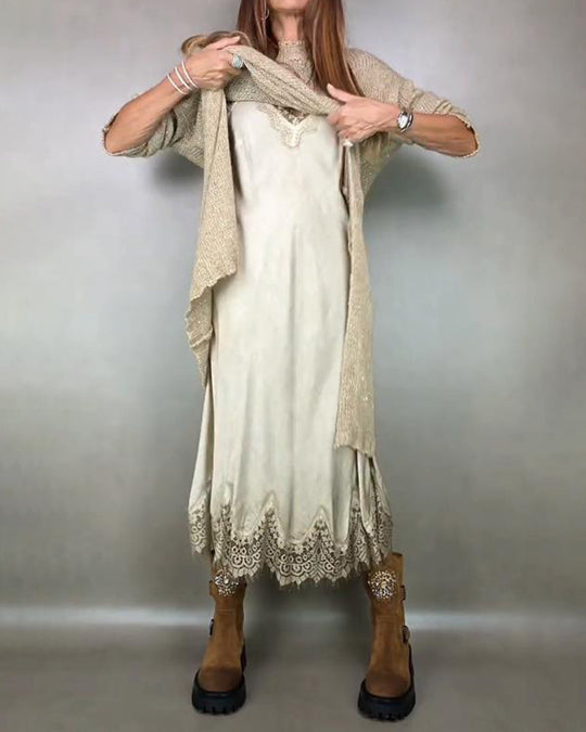 Two-Piece Set with Knitted Dress and Lace Cami Dress