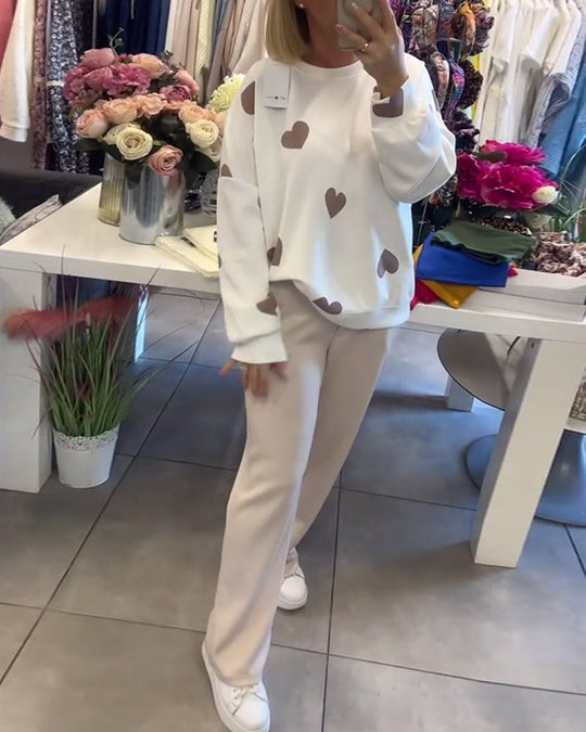 Casual Heart Printed Two-Piece Set