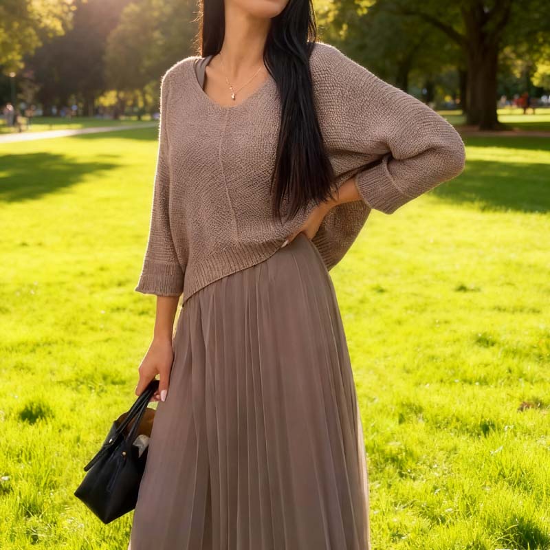 Elegant Knitted Sweater & Tulle Skirt Set