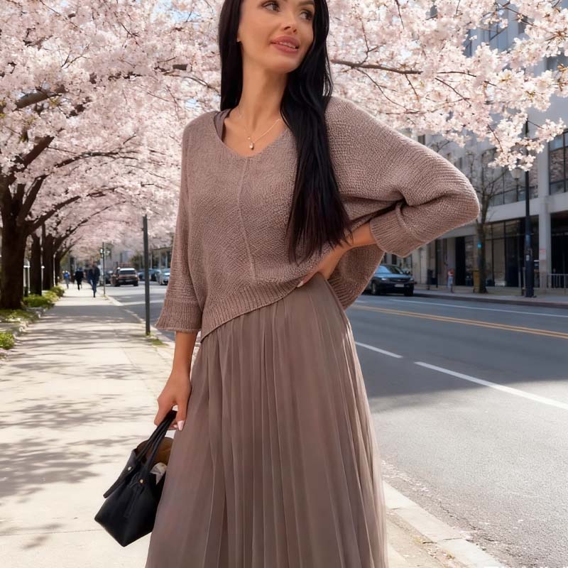 Elegant Knitted Sweater & Tulle Skirt Set